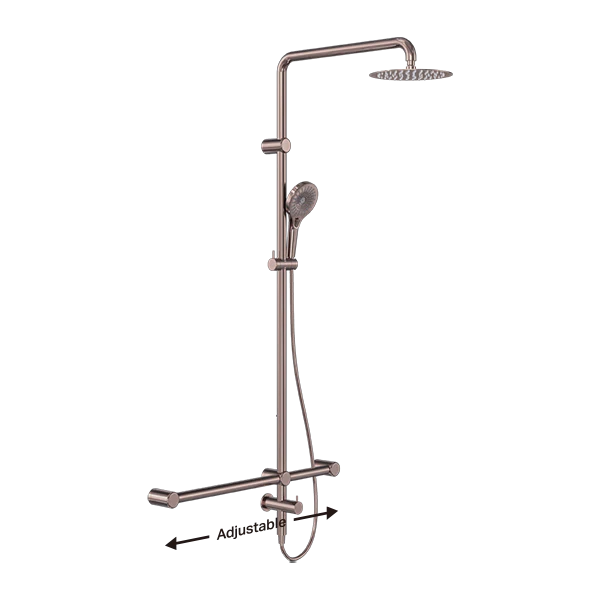 Nero Mecca Care 32mm T Bar Grab Rail 1100 x 750mm Twin Shower Set Brushed Bronze - Image 3