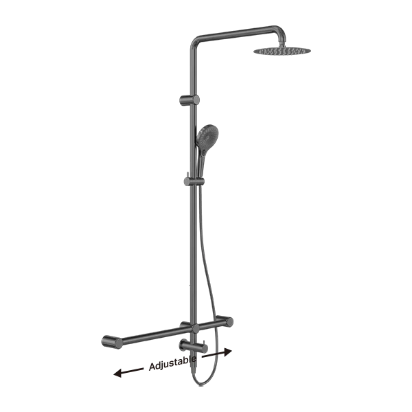 Nero Mecca Care 32mm T Bar Grab Rail 1100 x 750mm Twin Shower Set Gunmetal