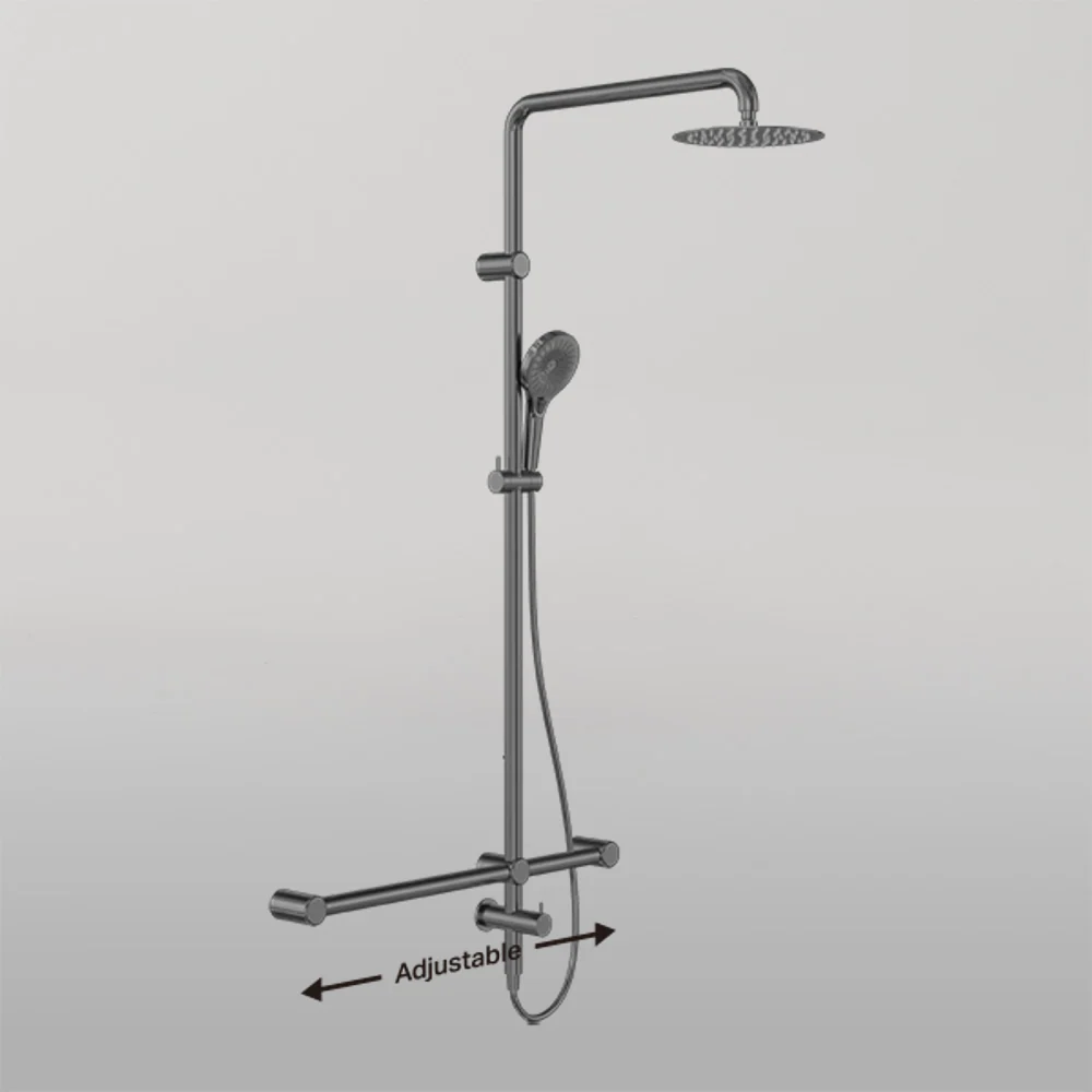 Nero Mecca Care 32mm T Bar Grab Rail 1100 x 750mm Twin Shower Set Gunmetal - Image 2