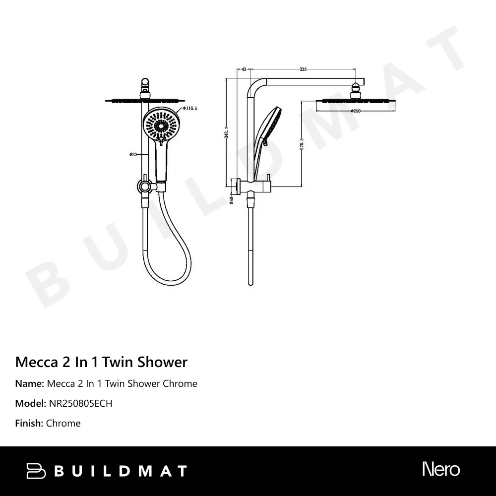 Nero Mecca 2 In 1 Twin Shower Chrome - Image 4