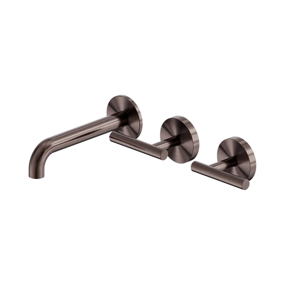 Nero Mecca Lever Wall Basin/Bath Set 160mm Offset Spout (Complete Kit) Brushed Bronze - Image 3
