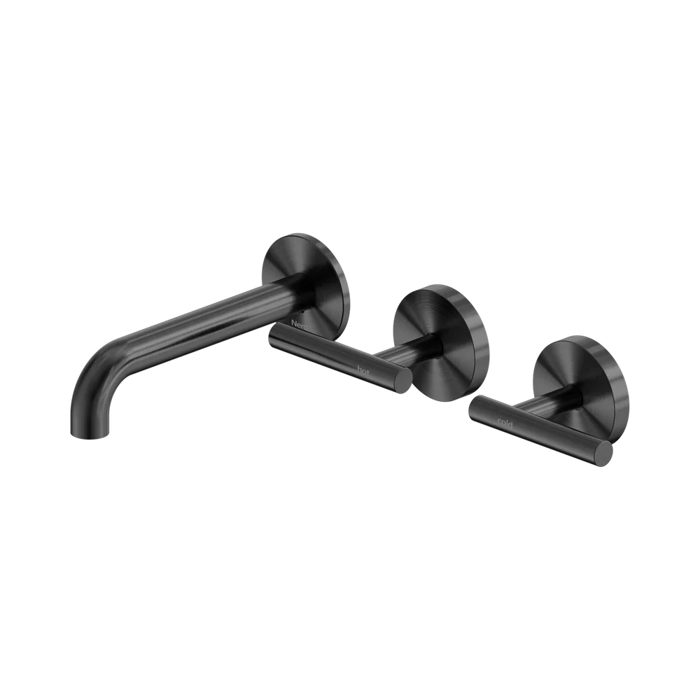 Nero Mecca Lever Wall Basin/Bath Set 160mm Offset Spout (Complete Kit) Gunmetal - Image 3