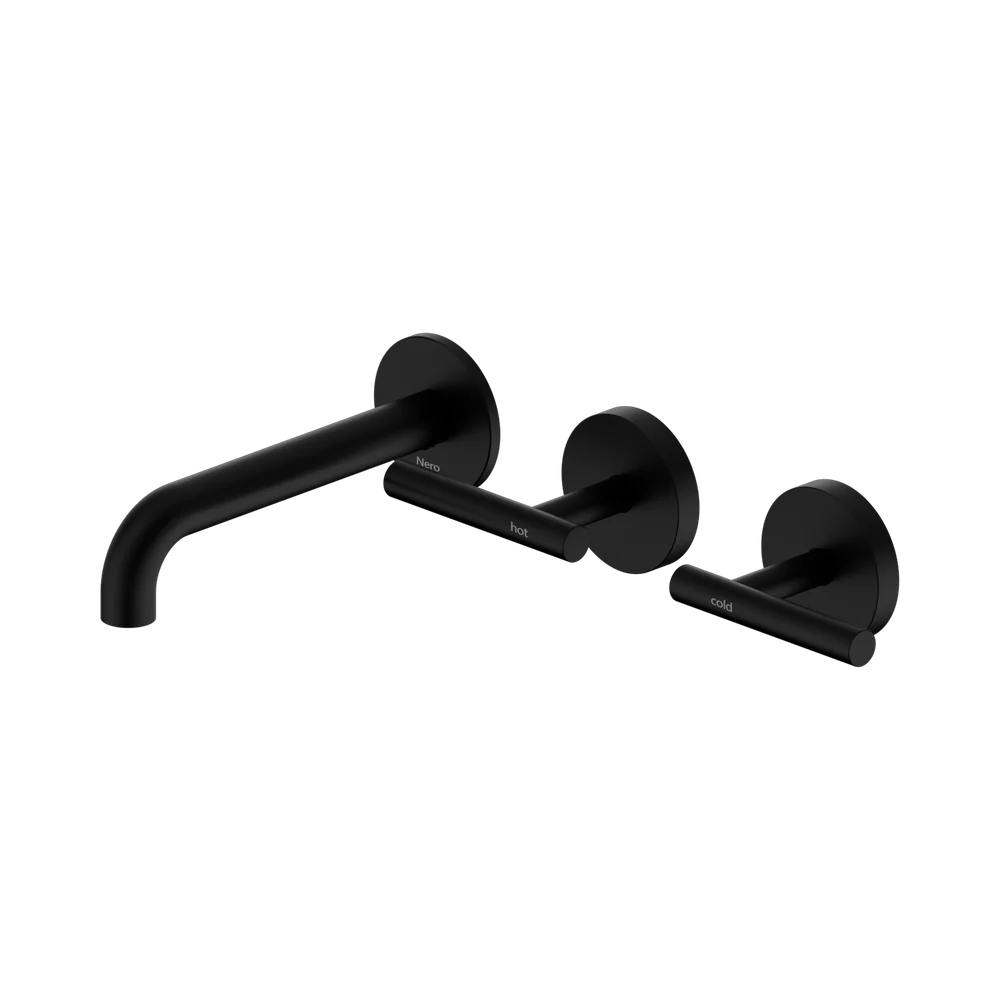 Nero Mecca Lever Wall Basin/Bath Set 160mm Offset Spout (Complete Kit) Matte Black