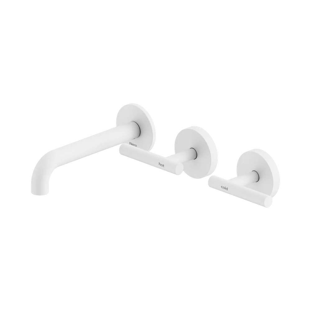 Nero Mecca Lever Wall Basin/Bath Set 160mm Offset Spout (Complete Kit) Matte White - Image 3