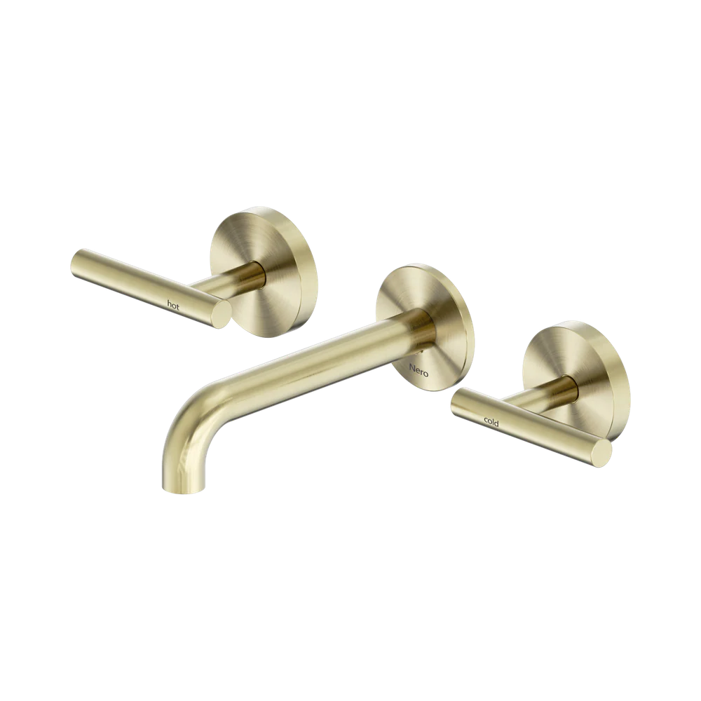 Nero Mecca Lever Wall Basin/Bath Set 160mm Spout (Complete Kit) Brushed Gold - Image 3