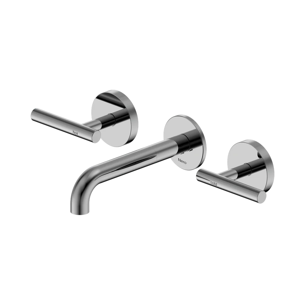 Nero Mecca Lever Wall Basin/Bath Set 160mm Spout (Complete Kit) Chrome - Image 3