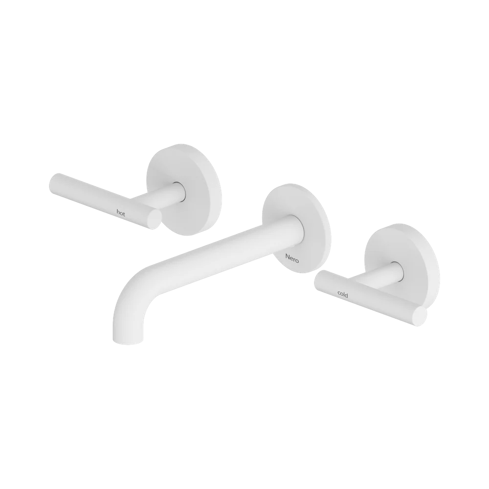 Nero Mecca Lever Wall Basin/Bath Set 160mm Spout (Complete Kit) Matte White