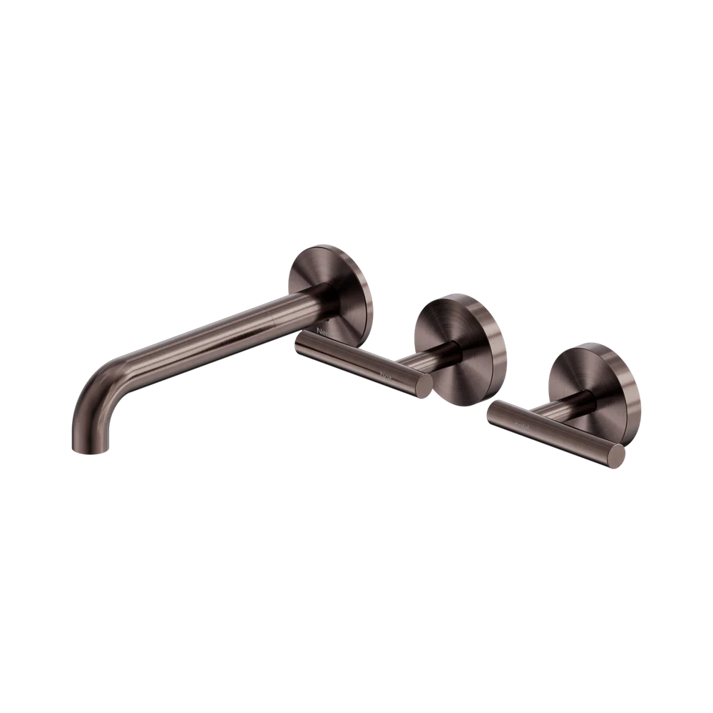 Nero Mecca Lever Wall Basin/Bath Set 185mm Offset Spout (Complete Kit) Brushed Bronze - Image 3