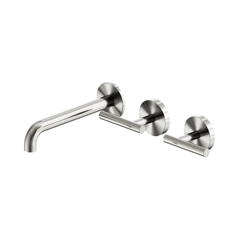 Nero Mecca Lever Wall Basin/Bath Set 185mm Offset Spout (Complete Kit) Brushed Nickel