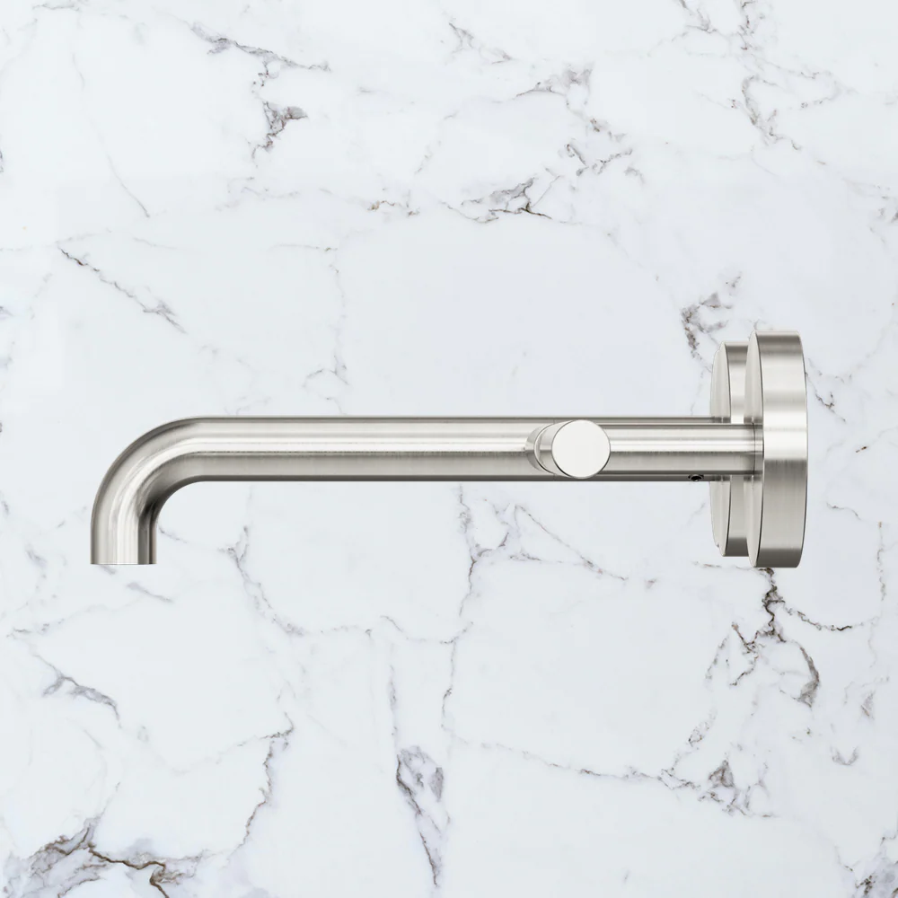 Nero Mecca Lever Wall Basin/Bath Set 185mm Offset Spout (Complete Kit) Brushed Nickel - Image 2