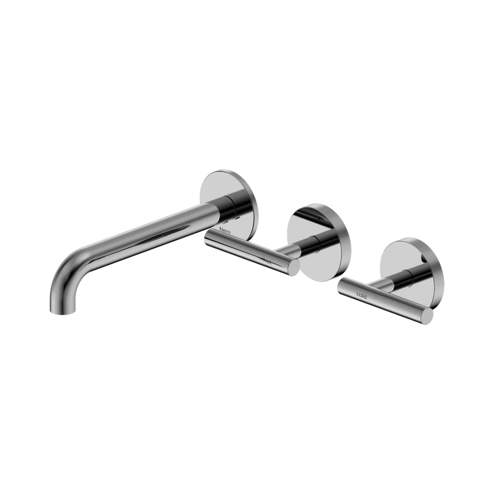 Nero Mecca Lever Wall Basin/Bath Set 185mm Offset Spout (Complete Kit) Chrome - Image 3