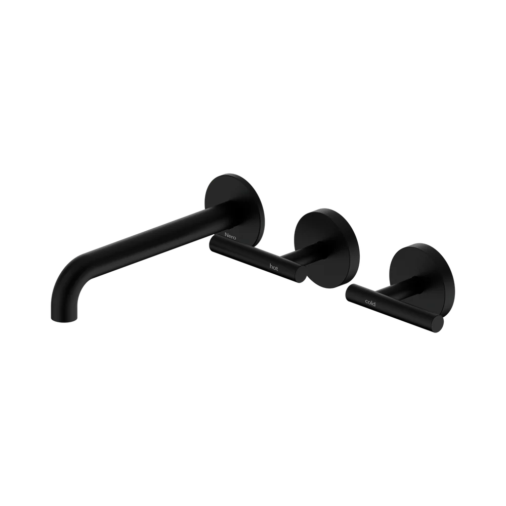 Nero Mecca Lever Wall Basin/Bath Set 185mm Offset Spout (Complete Kit) Matte Black - Image 3