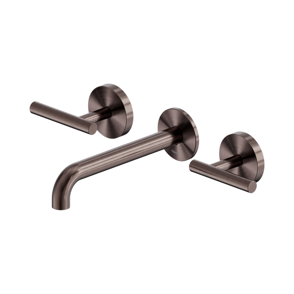 Nero Mecca Lever Wall Basin/Bath Set 185mm Spout (Complete Kit) Brushed Bronze - Image 3
