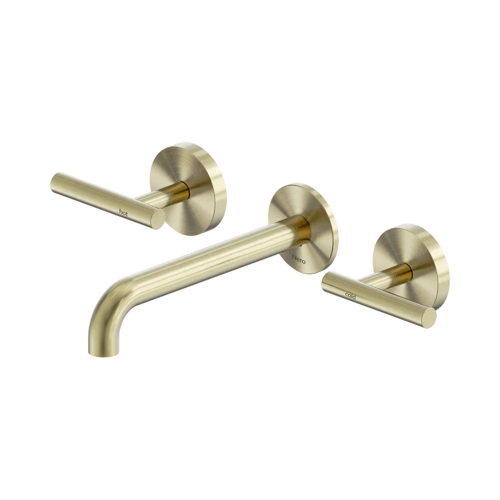 Nero Mecca Lever Wall Basin/Bath Set 185mm Spout (Complete Kit) Brushed Gold - Image 3