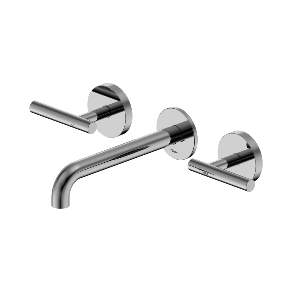 Nero Mecca Lever Wall Basin/Bath Set 185mm Spout (Complete Kit) Chrome