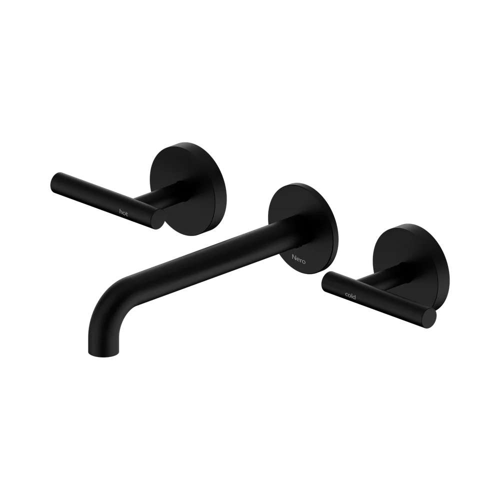 Nero Mecca Lever Wall Basin/Bath Set 185mm Spout (Complete Kit) Matte Black - Image 3