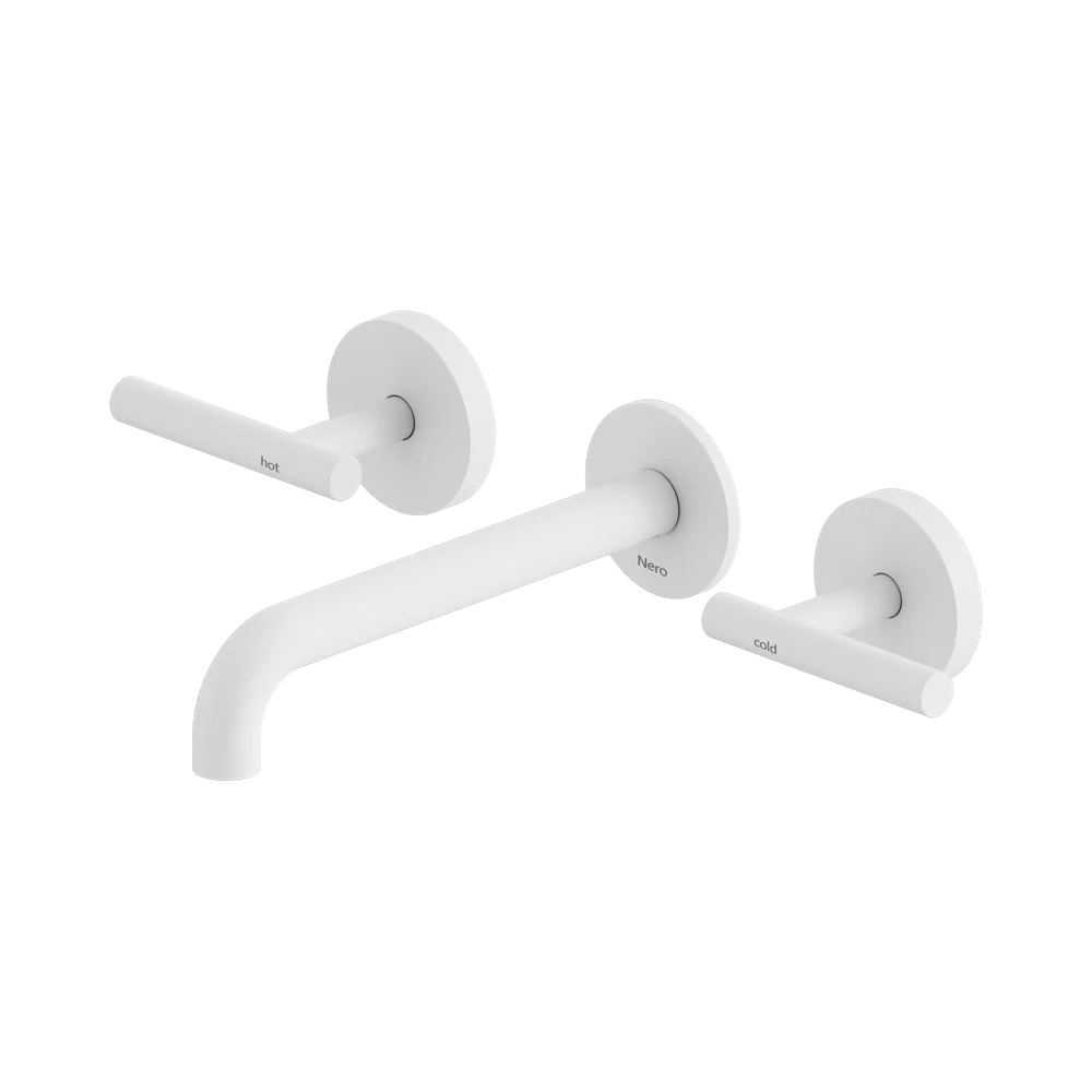 Nero Mecca Lever Wall Basin/Bath Set 185mm Spout (Complete Kit) Matte White