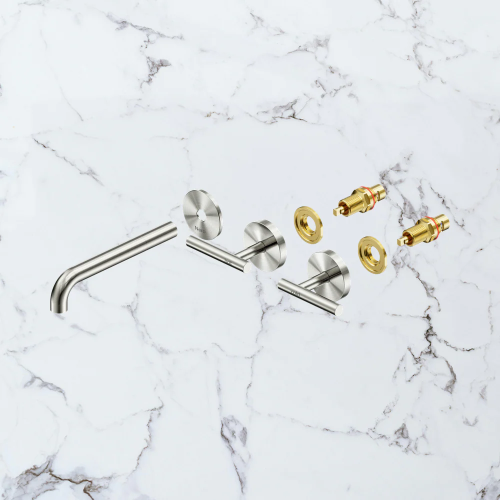 Nero Mecca Lever Wall Basin/Bath Set 185mm Spout (Trim Kit Only) Brushed Nickel - Image 2