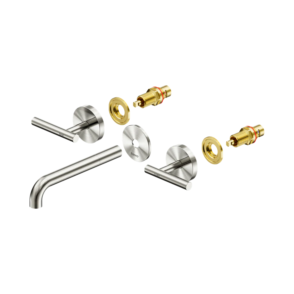 Nero Mecca Lever Wall Basin/Bath Set 185mm Spout (Trim Kit Only) Brushed Nickel - Image 3