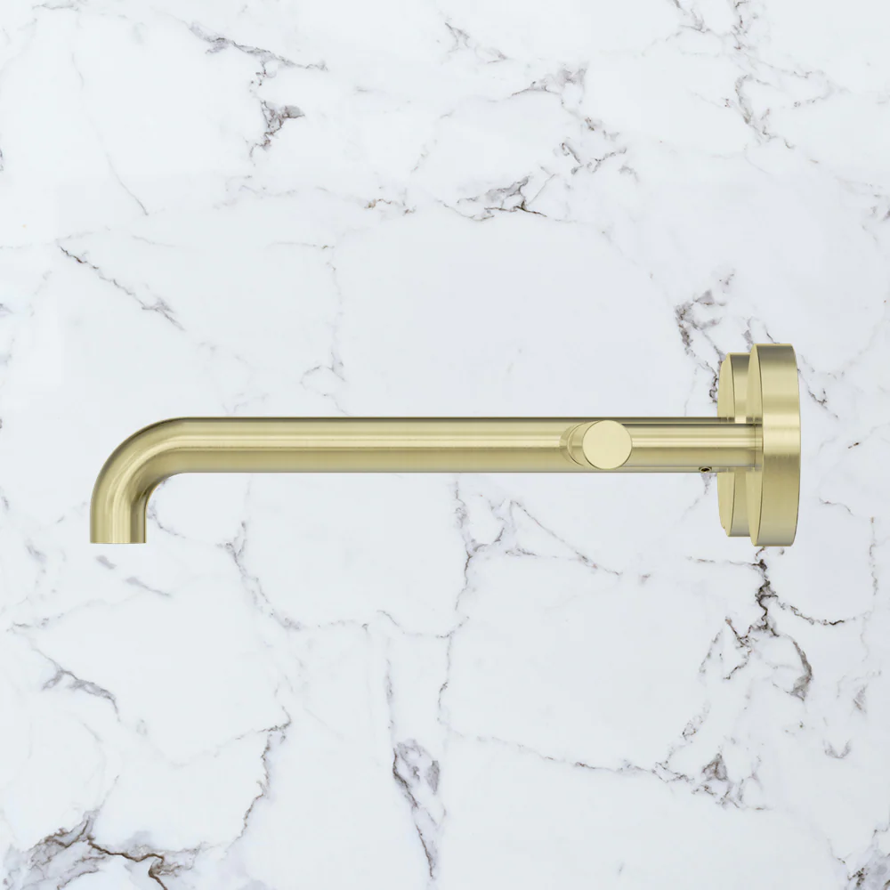 Nero Mecca Lever Wall Basin/Bath Set 220mm Offset Spout (Complete Kit) Brushed Gold - Image 2