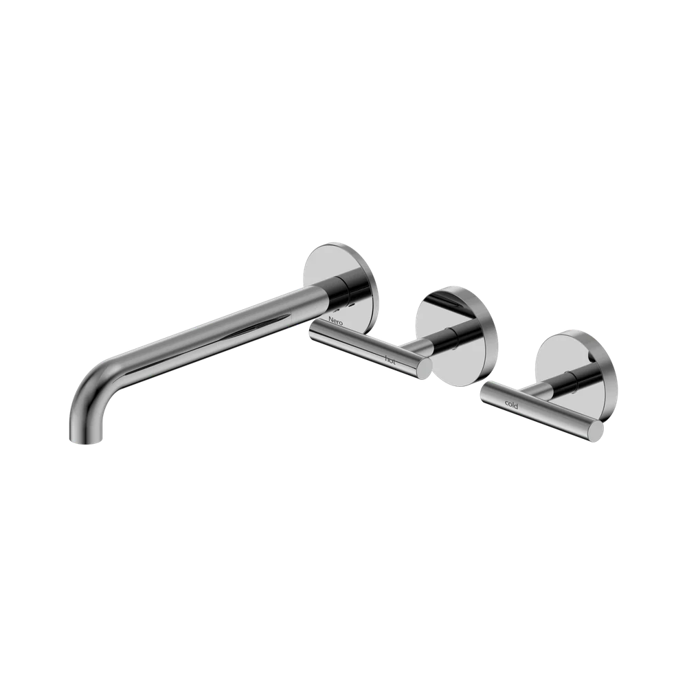 Nero Mecca Lever Wall Basin/Bath Set 220mm Offset Spout (Complete Kit) Chrome