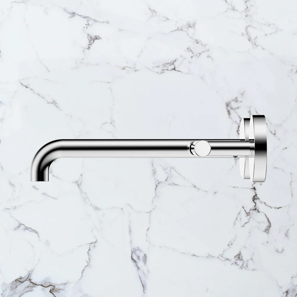 Nero Mecca Lever Wall Basin/Bath Set 220mm Offset Spout (Complete Kit) Chrome - Image 2