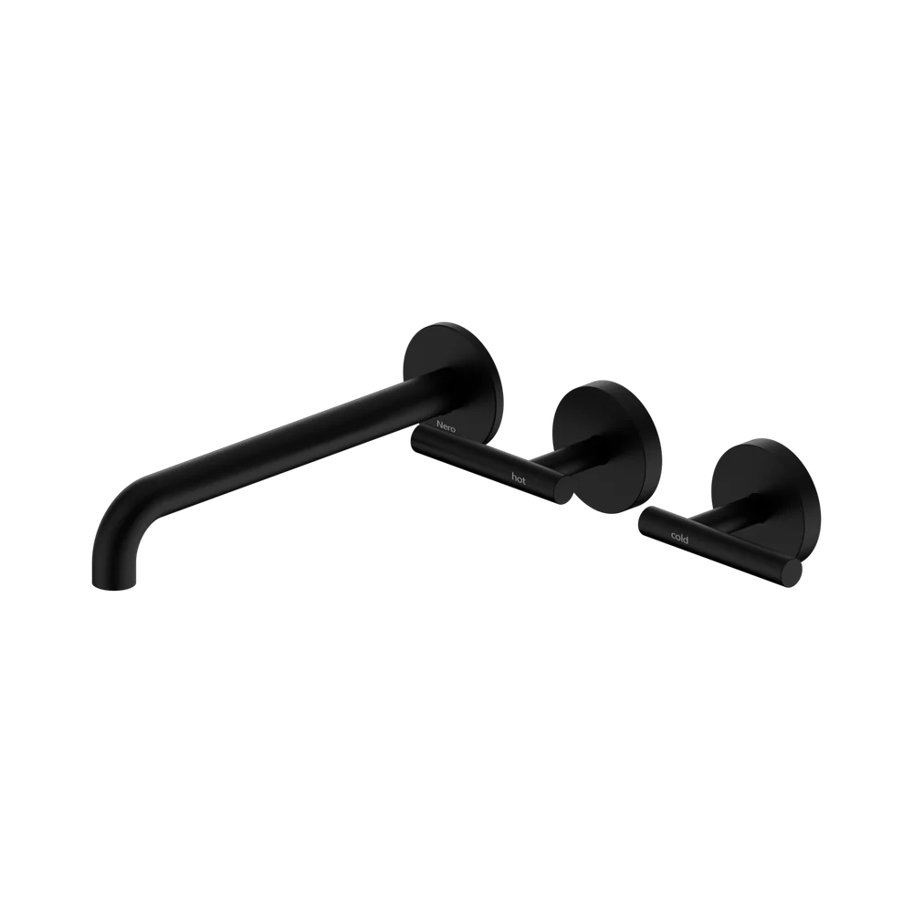 Nero Mecca Lever Wall Basin/Bath Set 220mm Offset Spout (Complete Kit) Matte Black - Image 3