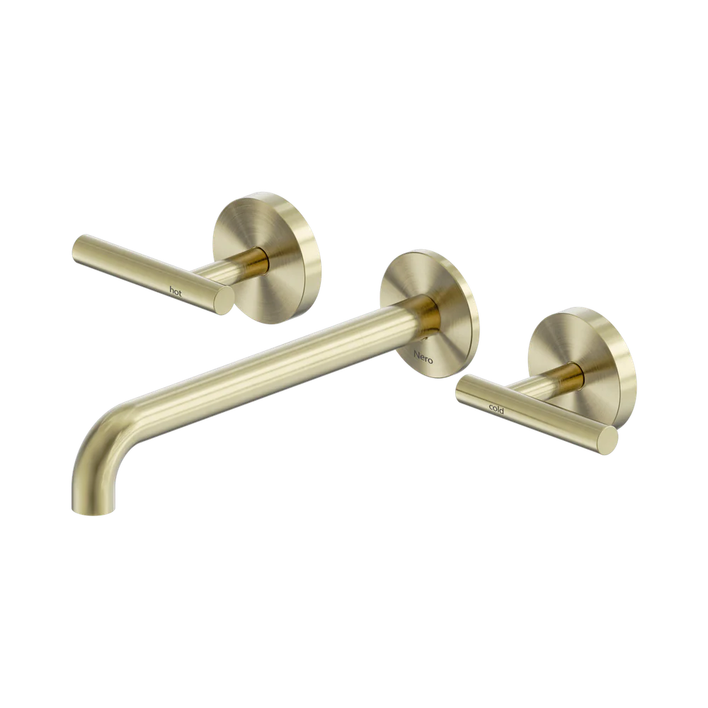 Nero Mecca Lever Wall Basin/Bath Set 220mm Spout (Complete Kit) Brushed Gold - Image 3