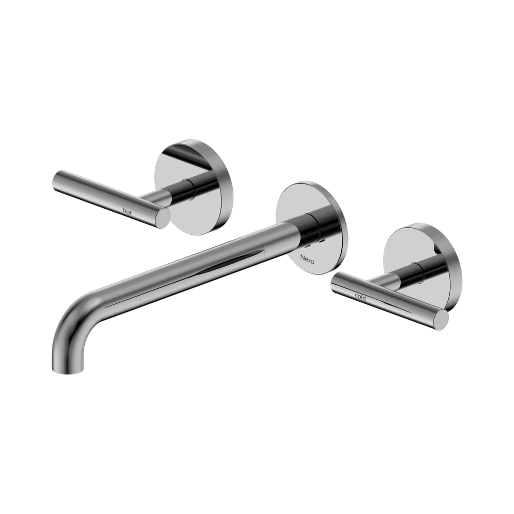 Nero Mecca Lever Wall Basin/Bath Set 220mm Spout (Complete Kit) Chrome