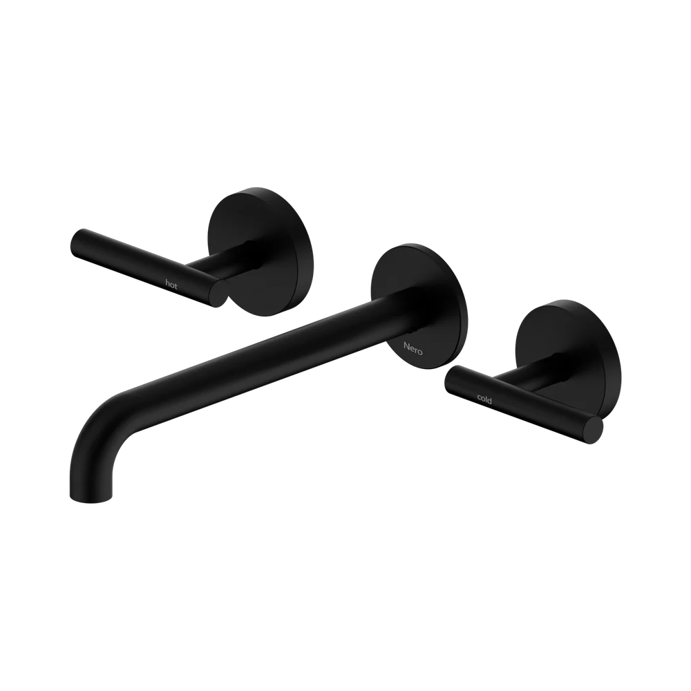 Nero Mecca Lever Wall Basin/Bath Set 220mm Spout (Complete Kit) Matte Black - Image 3