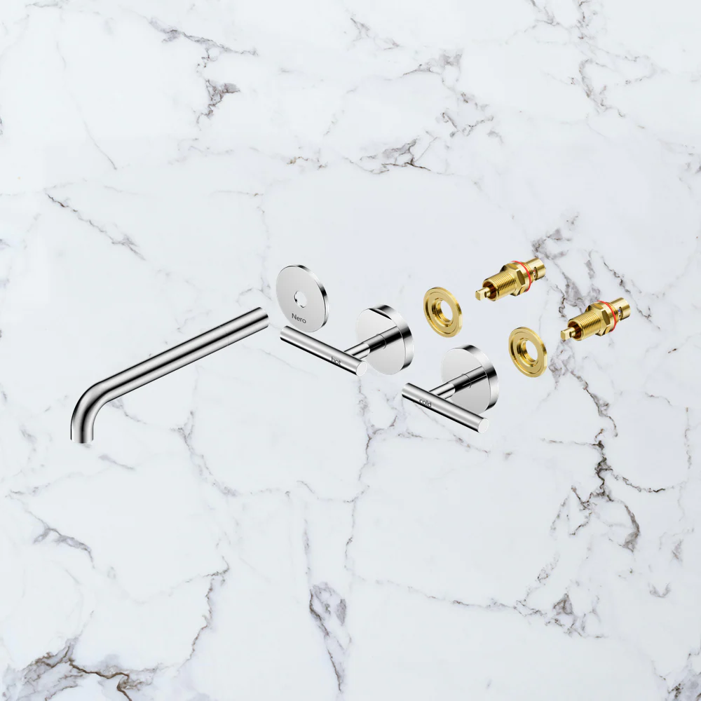 Nero Mecca Lever Wall Basin/Bath Set 220mm Spout (Trim Kit Only) Chrome - Image 2