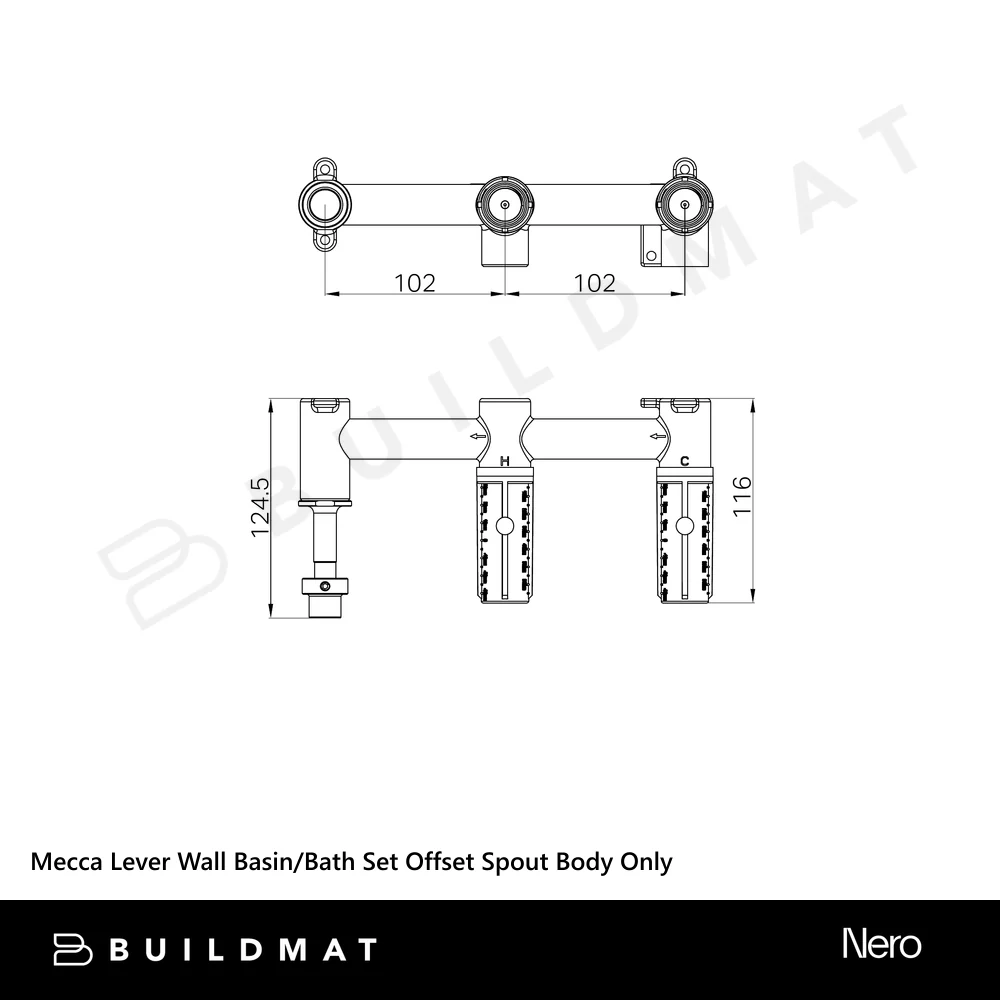 Nero Mecca Lever Wall Basin/Bath Set Offset Spout Body Only - Image 4