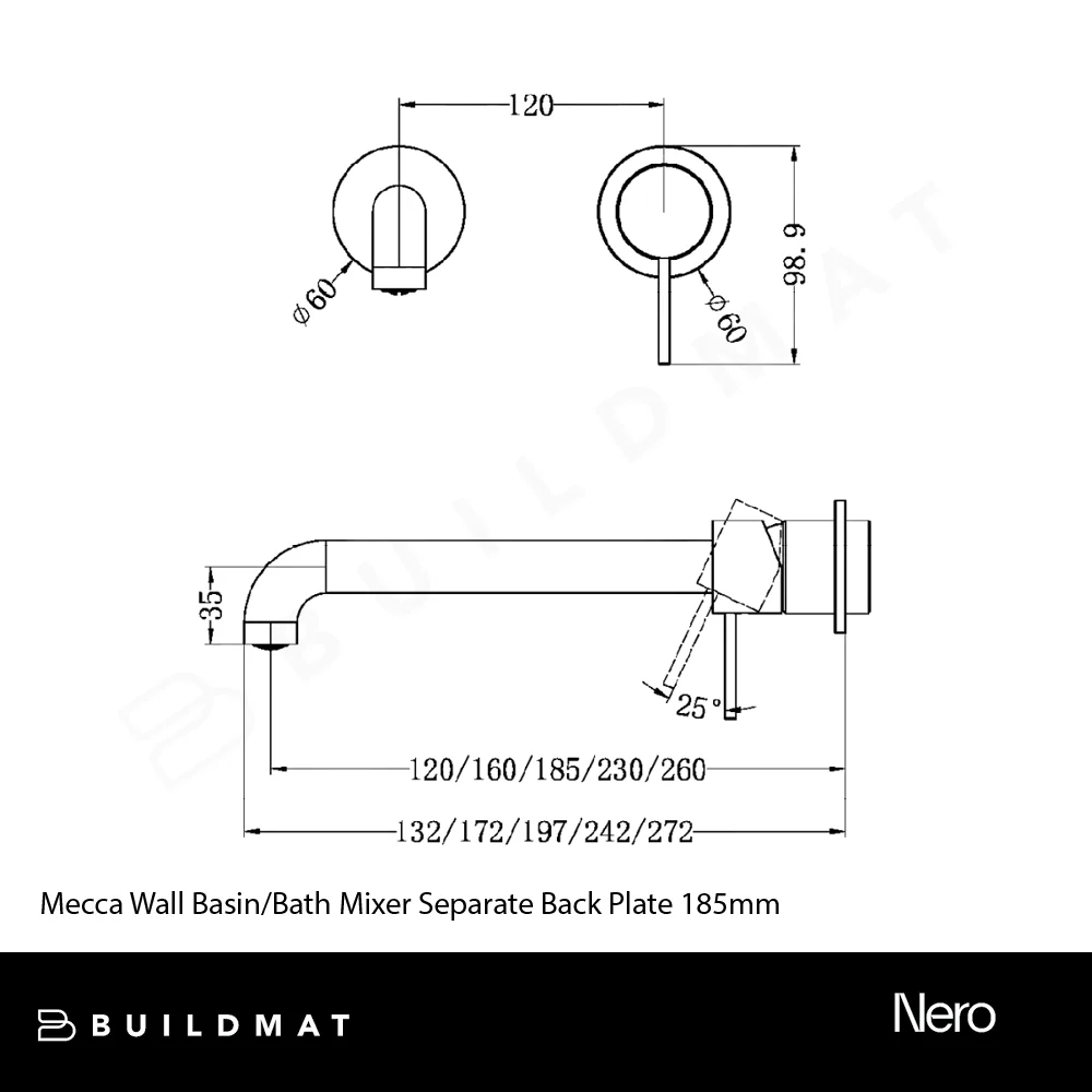 Nero Mecca Wall Basin/Bath Mixer Separate Back Plate 185mm Brushed Gold - Image 4