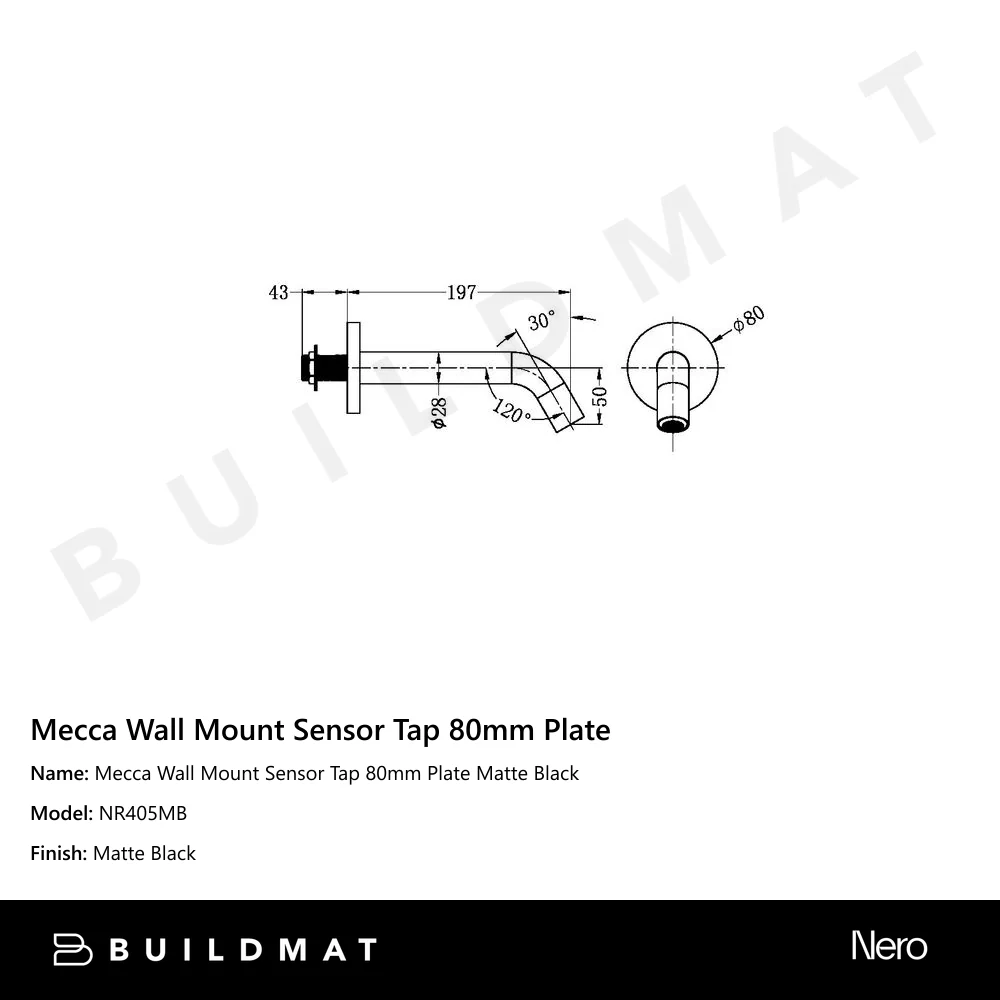 Nero Mecca Wall Mount Sensor Tap 80mm Plate Matte Black - Image 4