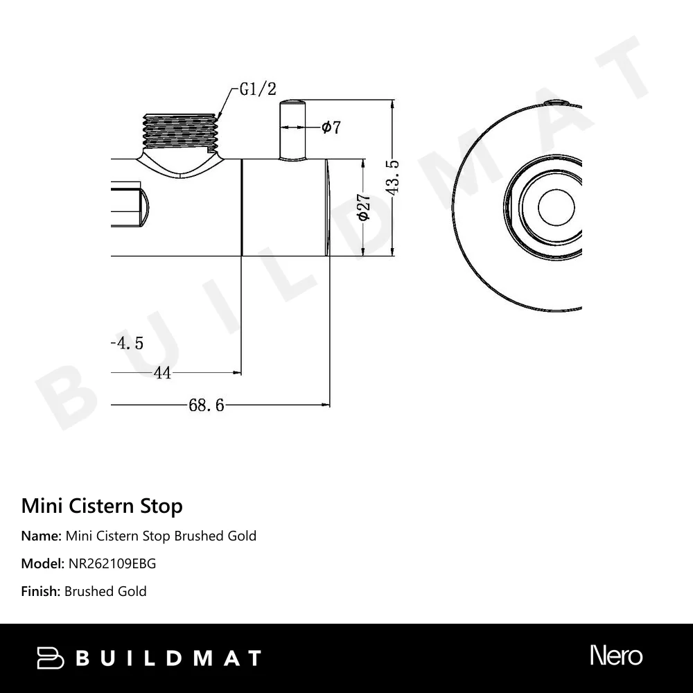 Nero Mini Cistern Stop Brushed Gold - Image 4