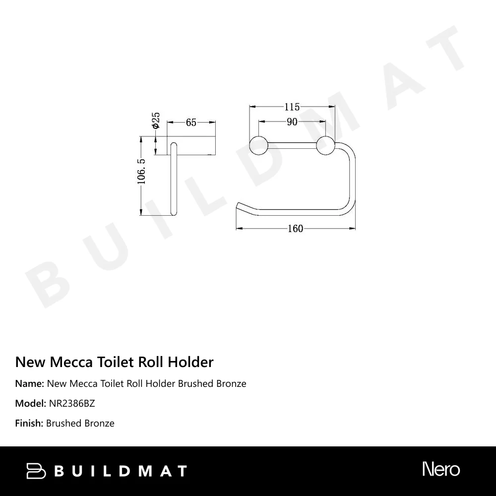 Nero New Mecca Toilet Roll Holder Brushed Bronze - Image 4