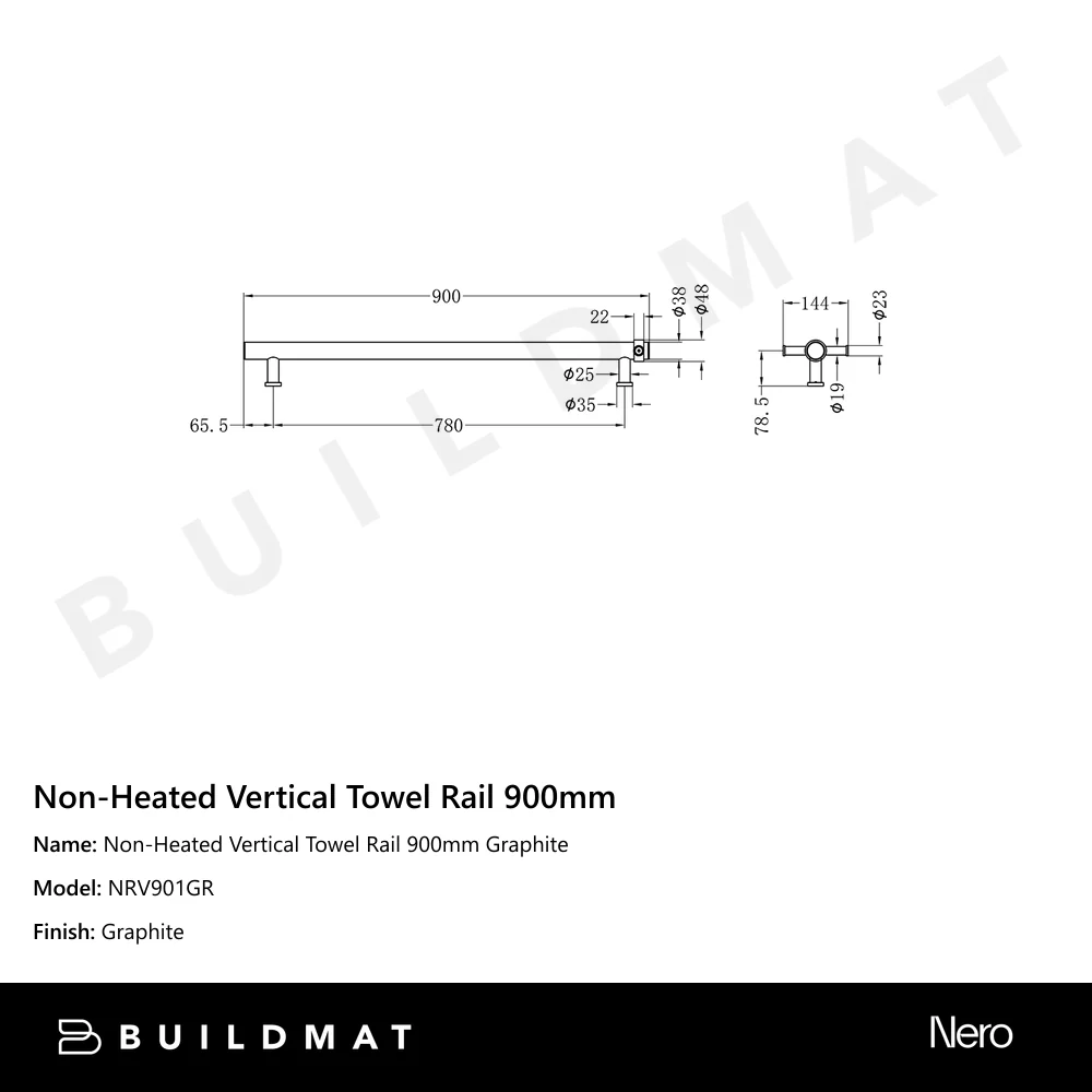 Nero Non-Heated Vertical Towel Rail 900mm Graphite - Image 4