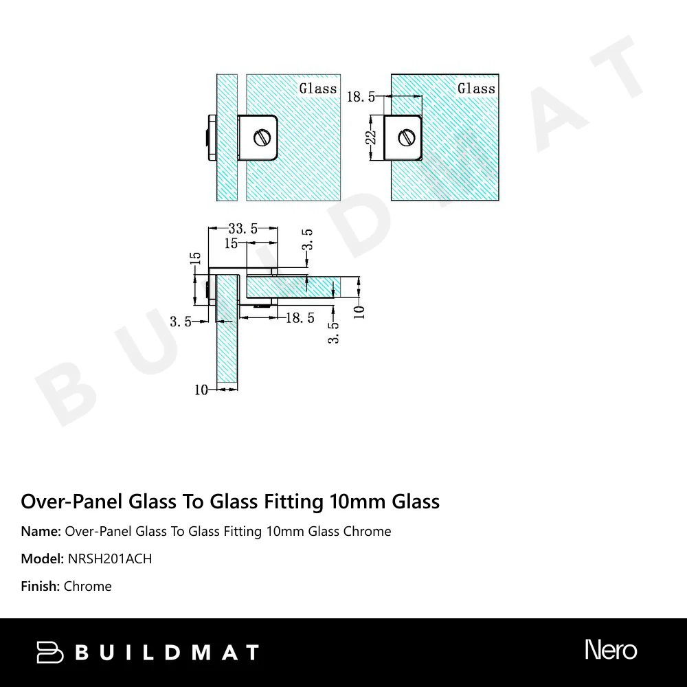 Nero Over-Panel Glass To Glass Fitting 10mm Glass Chrome - Image 4