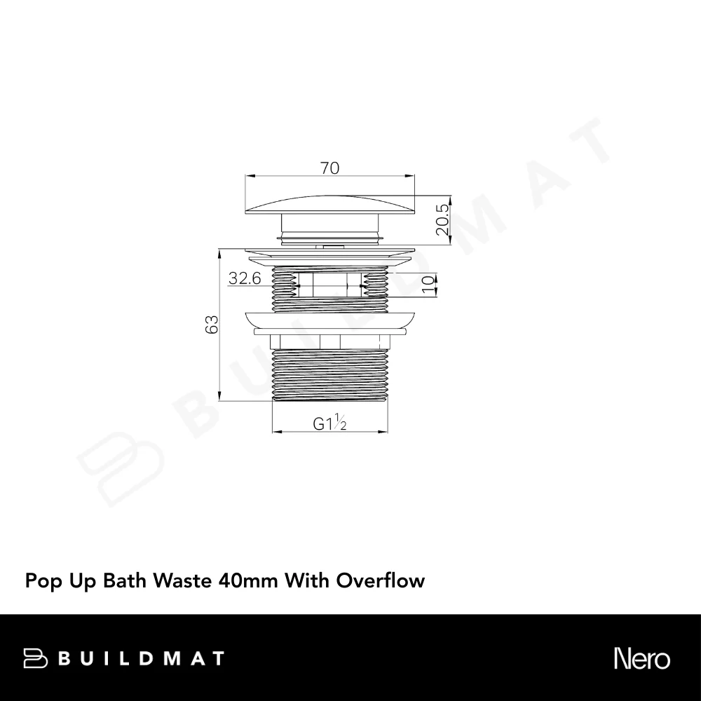 Nero Pop Up Bath Waste 40mm With Overflow Matte Black - Image 4