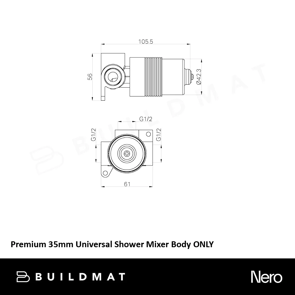 Nero Premium 35mm Universal Shower Mixer Body Only - Image 4
