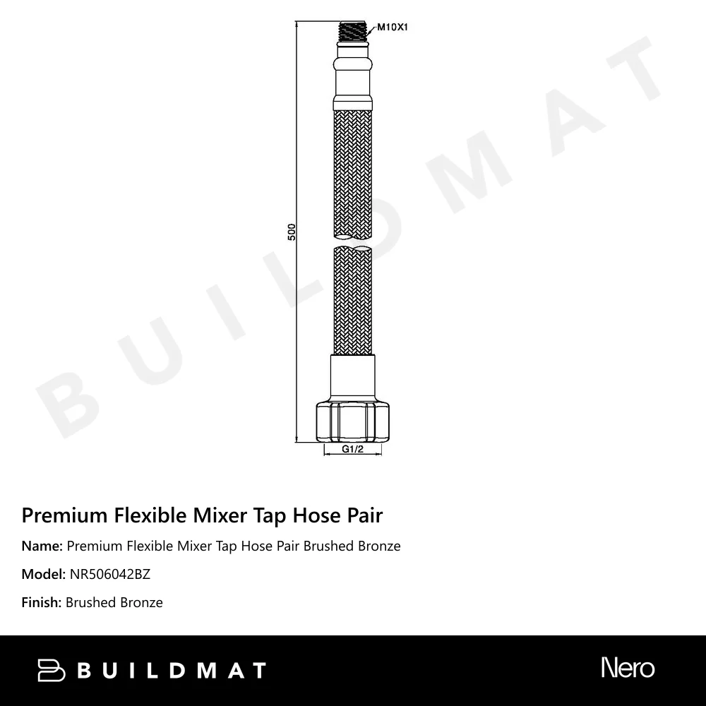 Nero Premium Flexible Mixer Tap Hose Pair Brushed Bronze - Image 4