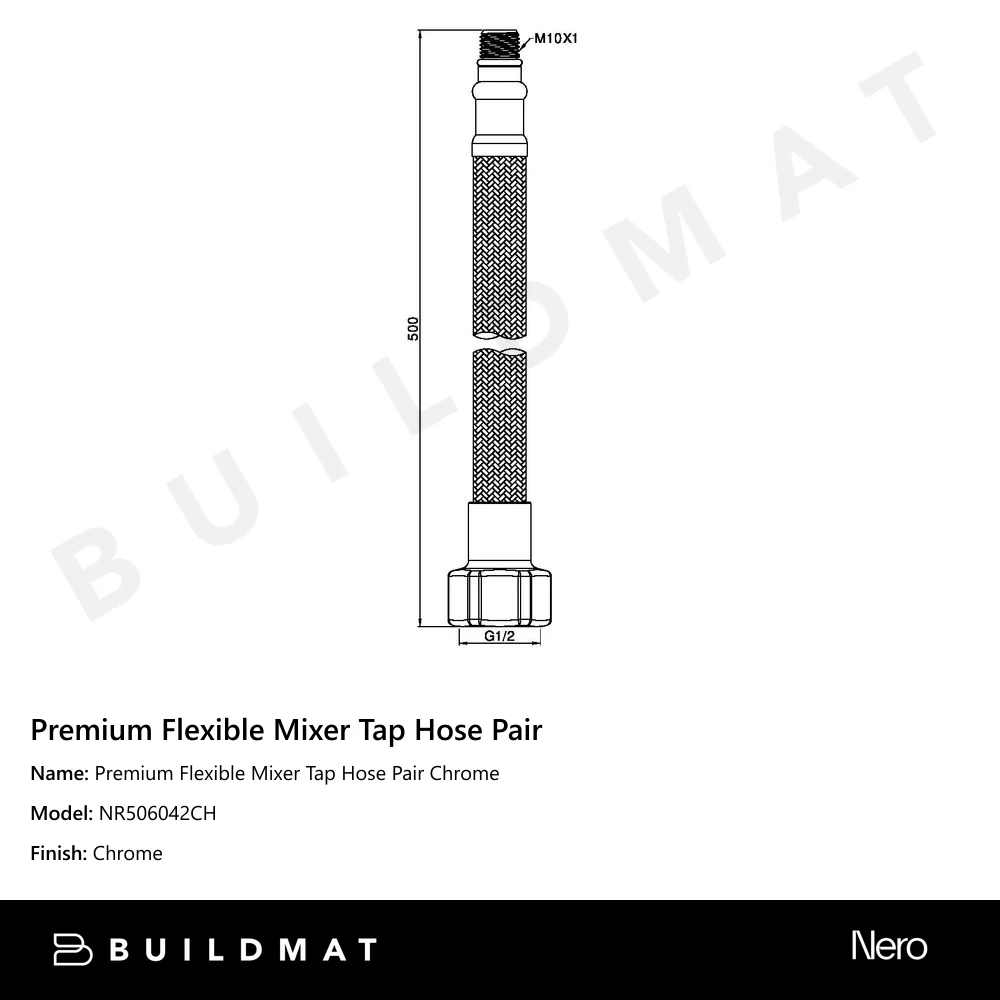 Nero Premium Flexible Mixer Tap Hose Pair Chrome - Image 4