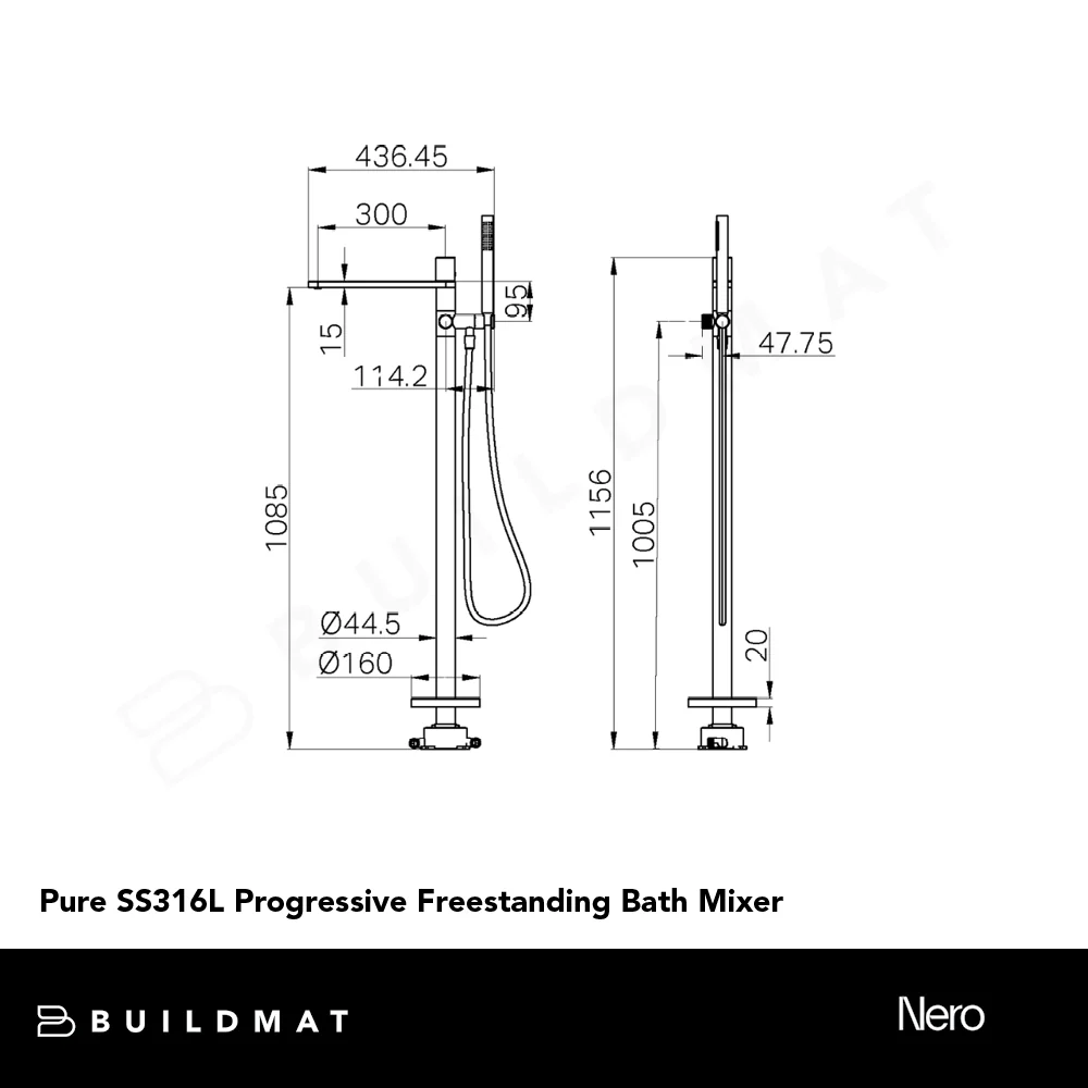 Nero Pure SS316L Progressive Freestanding Bath Mixer Graphite - Image 4