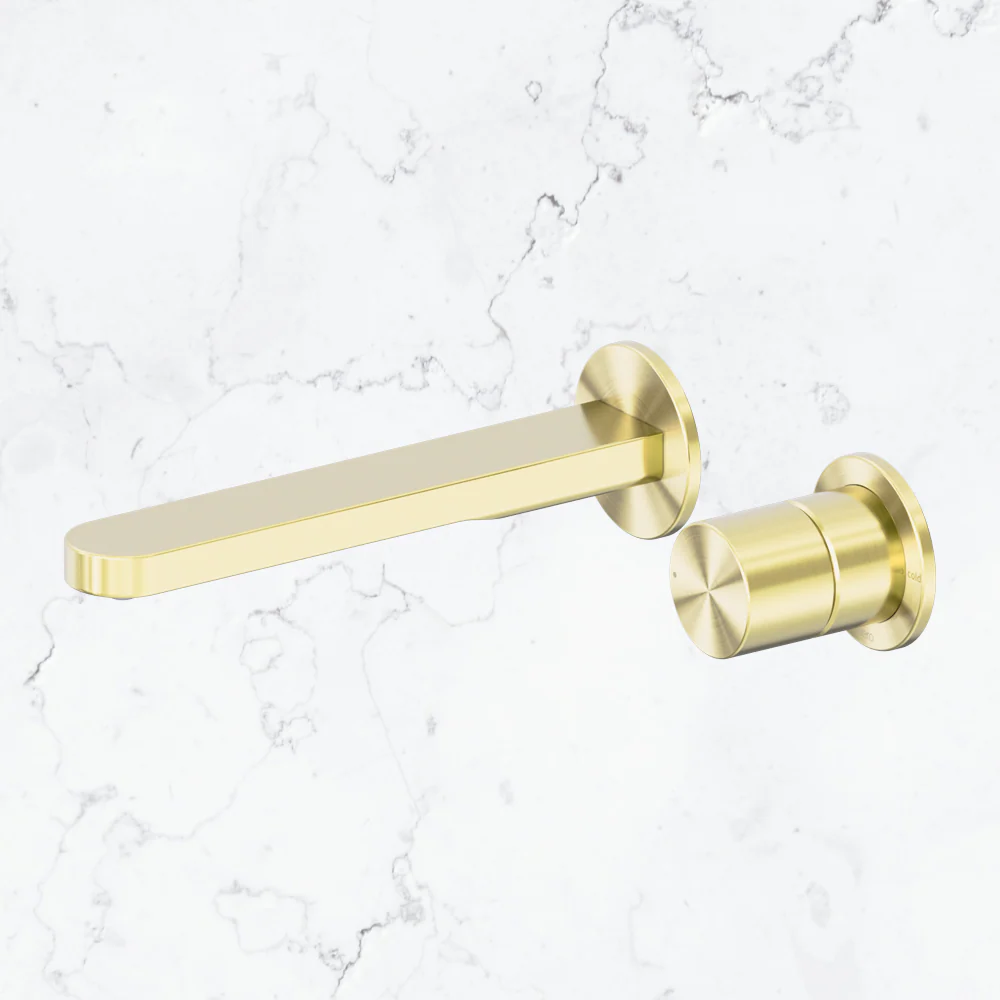 Nero Pure SS316L Progressive Wall Basin/Bath Mixer Separate Back Plate Brushed Gold - Image 2