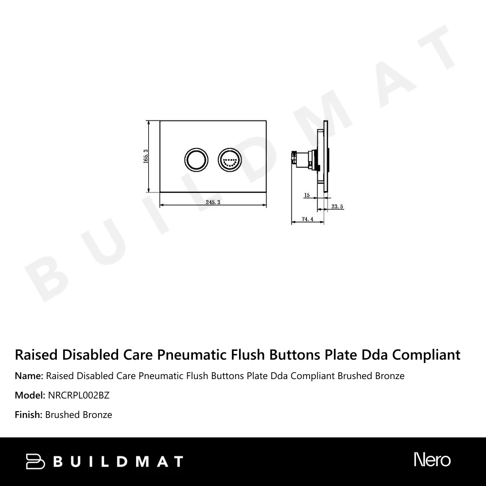 Nero Raised Disabled Care Pneumatic Flush Buttons Plate DDA Compliant Brushed Bronze - Image 4