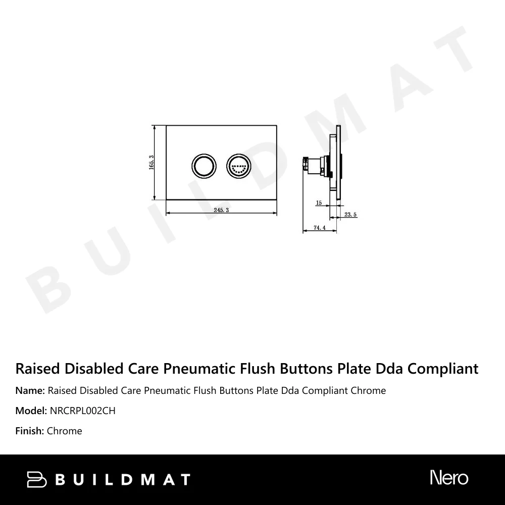 Nero Raised Disabled Care Pneumatic Flush Buttons Plate DDA Compliant Chrome - Image 4