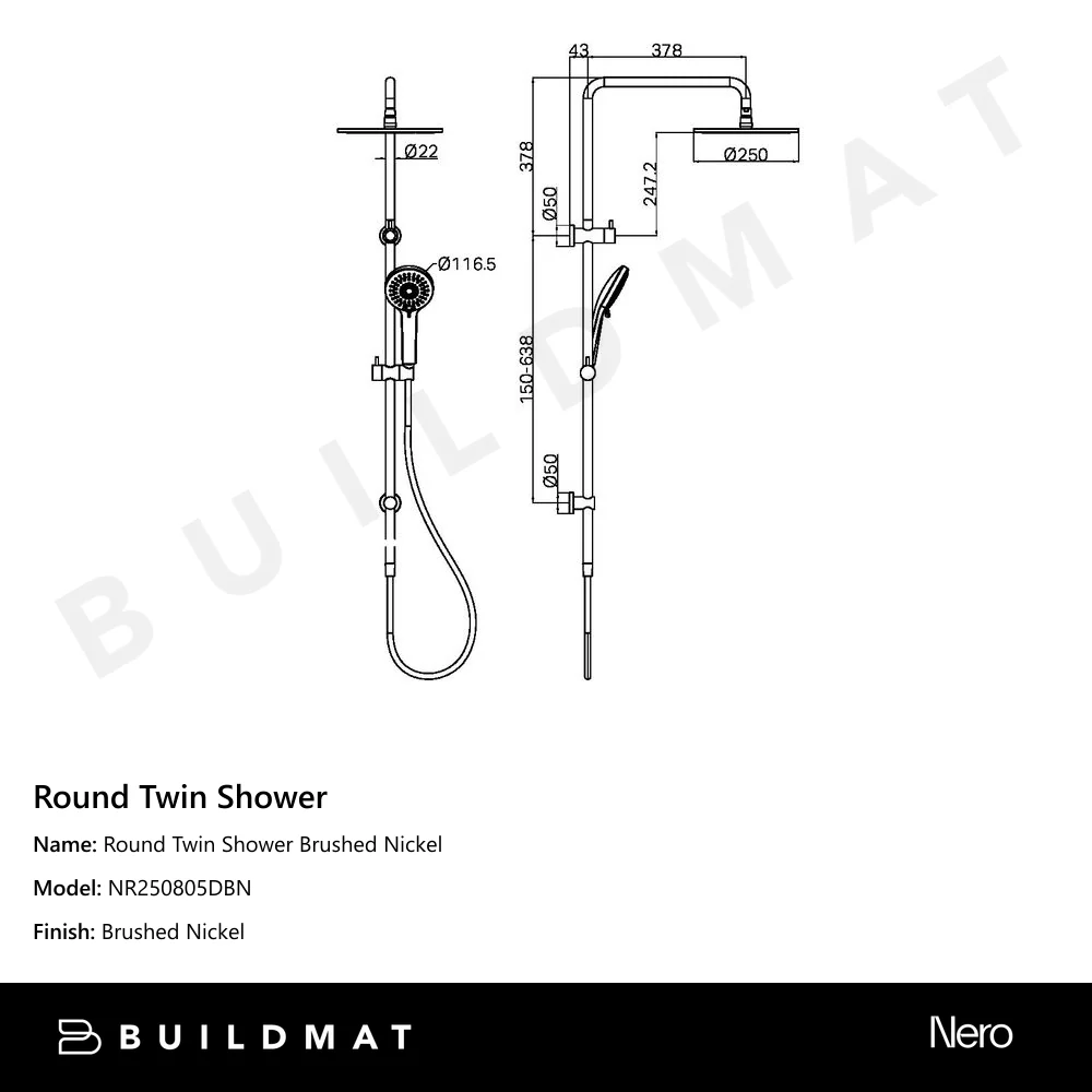 Nero Round Twin Shower Brushed Nickel - Image 5