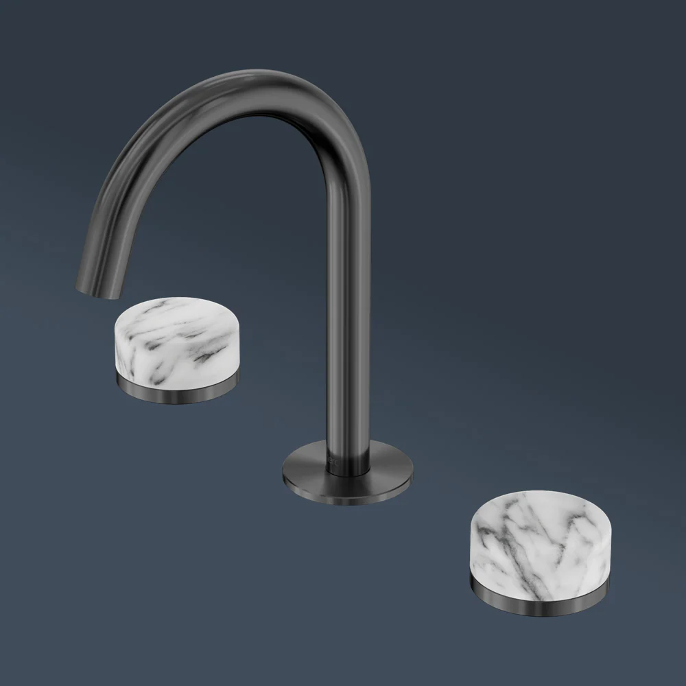 Nero Serenity Basin Set Arc Spout With Arabescato Corchia Handle Gunmetal - Image 2