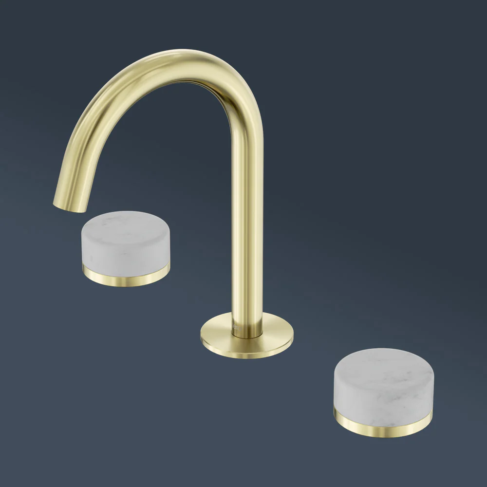 Nero Serenity Basin Set Arc Spout With Carrara Handle Brushed Gold - Image 2