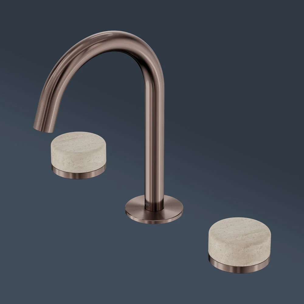 Nero Serenity Basin Set Arc Spout With Rome Travertine Handle Brushed Bronze - Image 2